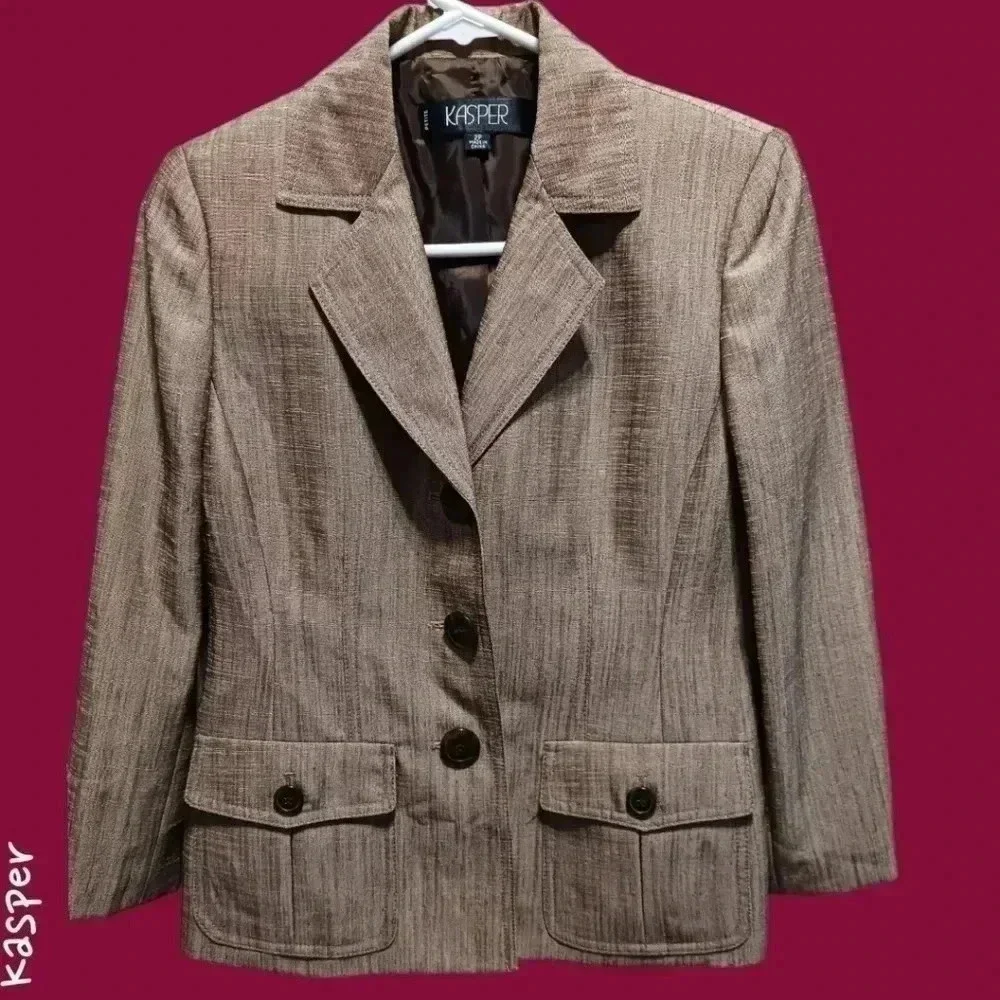 Kasper sheen blazer tan & brown blazer style safari size 2P